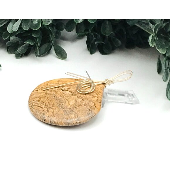 Vintage Jasper Stone Pendant With Gold Wire Wrap Design - Picture 4 of 4